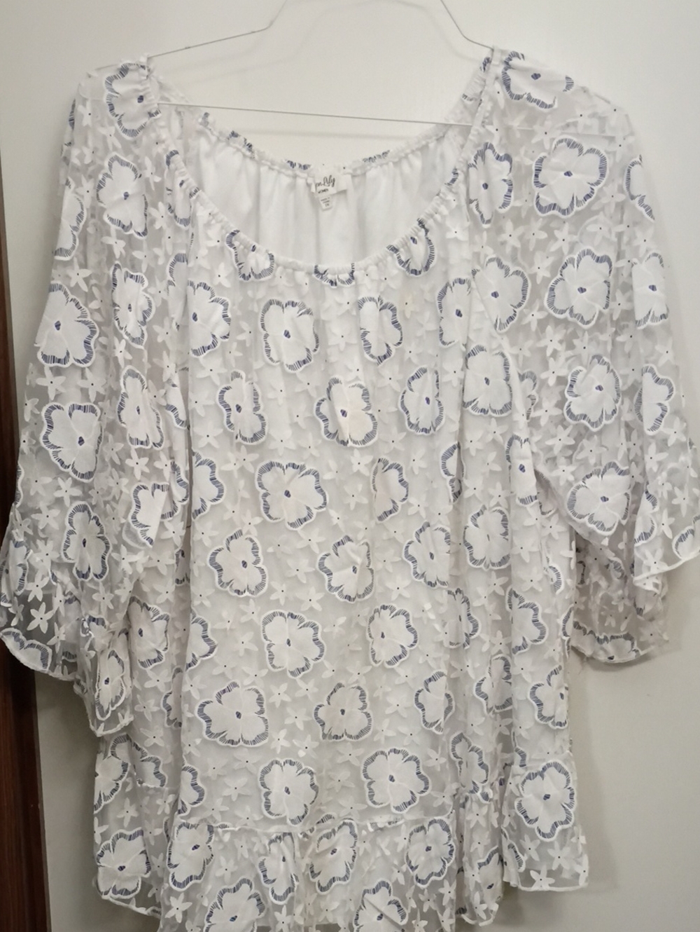 Siren Lily White Eyelet Tunic with Blue Floral Accents